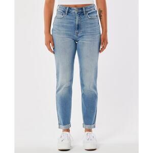 Hollister Ultra High Rise Mom Jeans Vintage Stretch Raw Hem Light Wash Womens 23